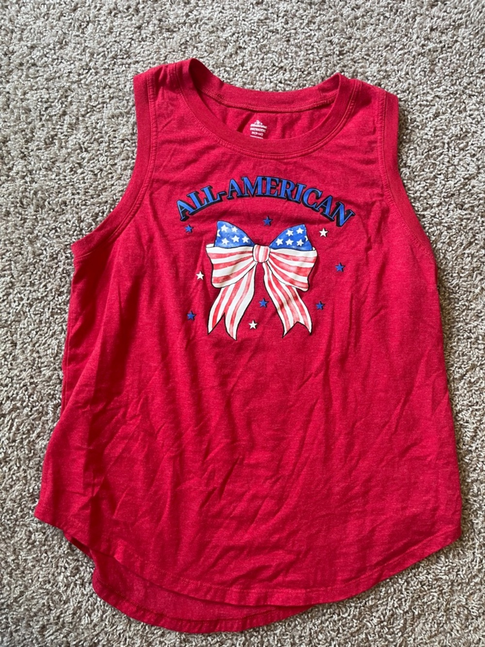 All-American Red Girls' Tank Top with Patriotic Bow Graphic